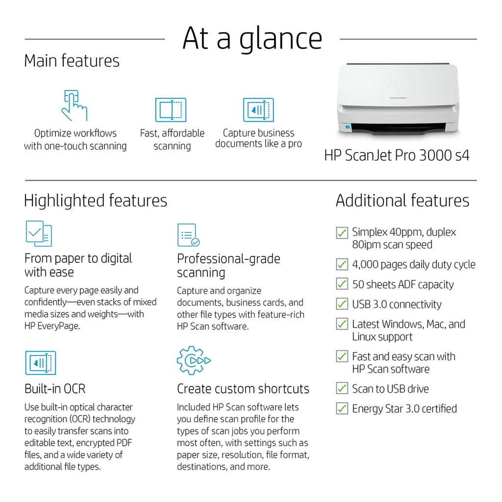 HP SCANJET PRO 3000 S4 SHEET-FEED SCANNER