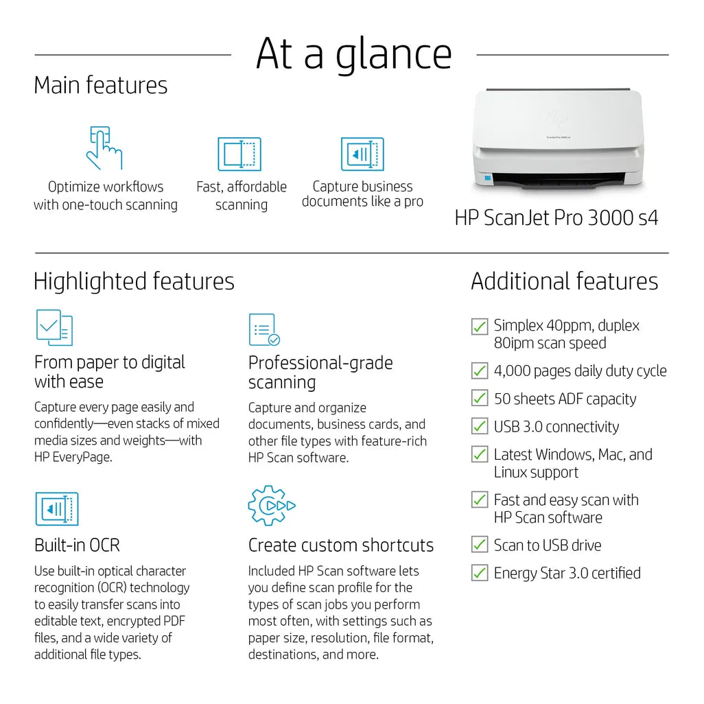 HP SCANJET PRO 3000 S4 SHEET-FEED SCANNER