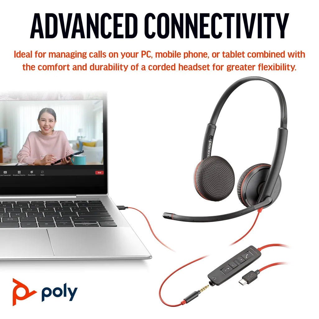 HP Poly Blackwire 3225 Stereo Headset